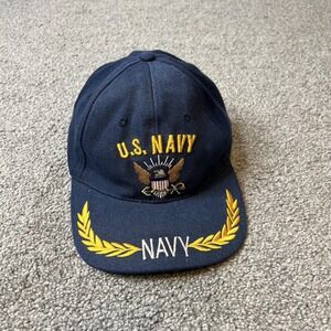 US Navy Hat Cap Strap Back One Size Blue Embroidered Laurel Patriotic Eagle Mens